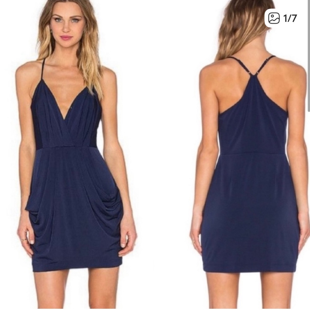 BCBG Navy Mini Dress with Drape Detail